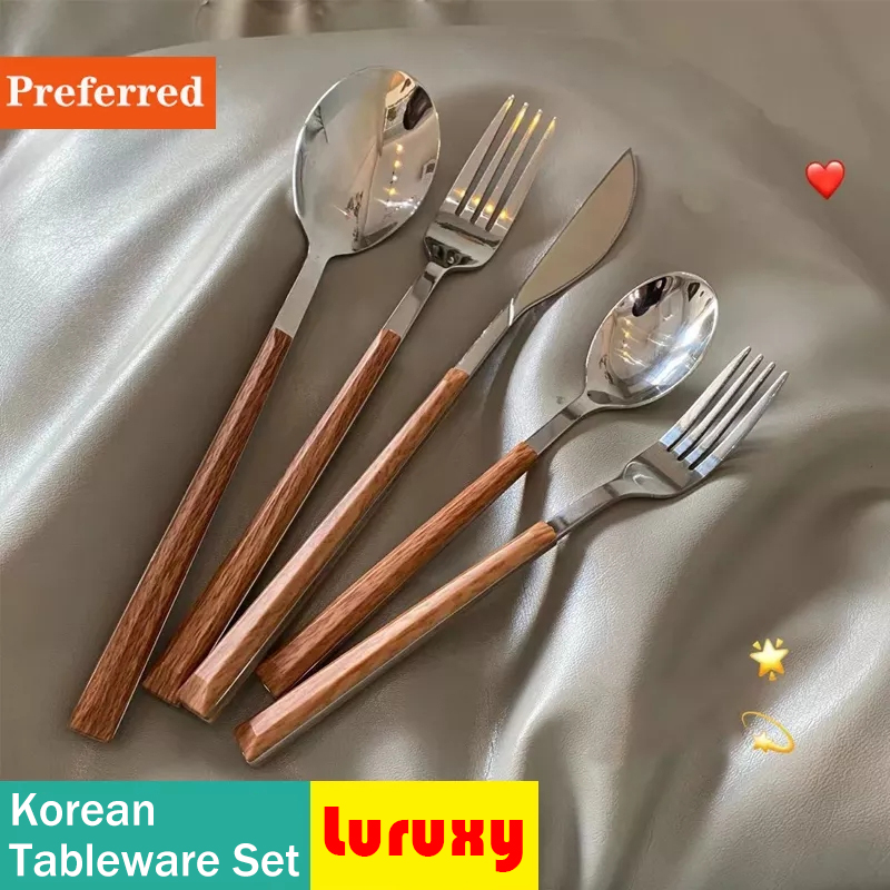 Bamboo Cutlery - Houten Handvat Bestekset Koreaans Roestvrijstalen Servies