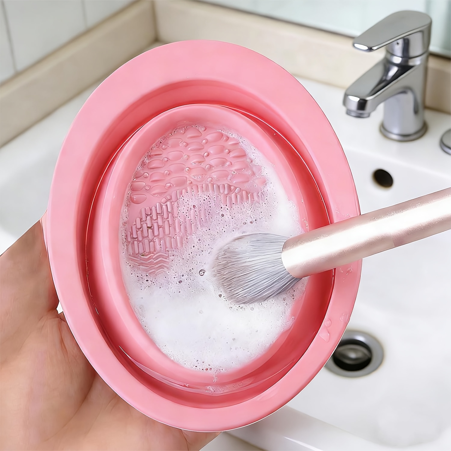 Eco Sponge - Vouwbare siliconen reinigingskom voor make-upborstels, getextureerde