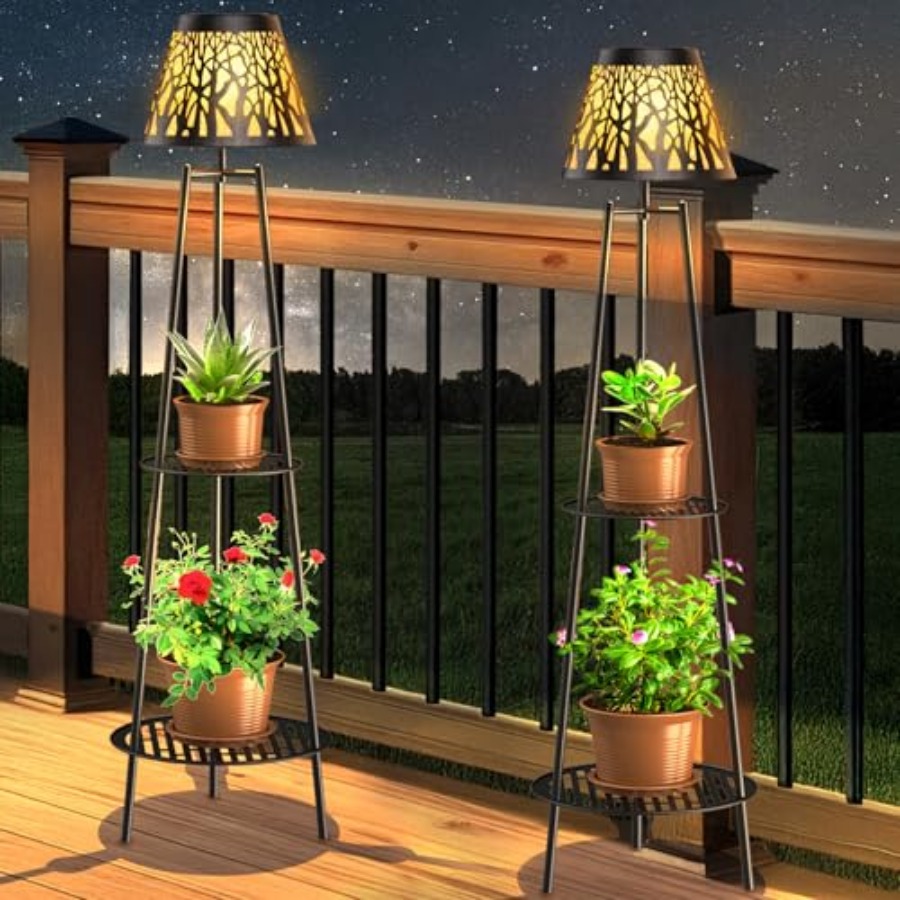 Solar Garden Light - 2-pack buitenlamp op zonne-energie met plantenstandaard,