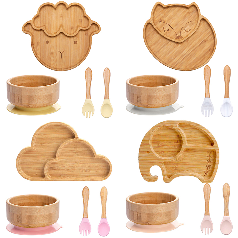 Bamboo Cutlery - 4Pcs Kinderen Servies Zuig Plaat Kom