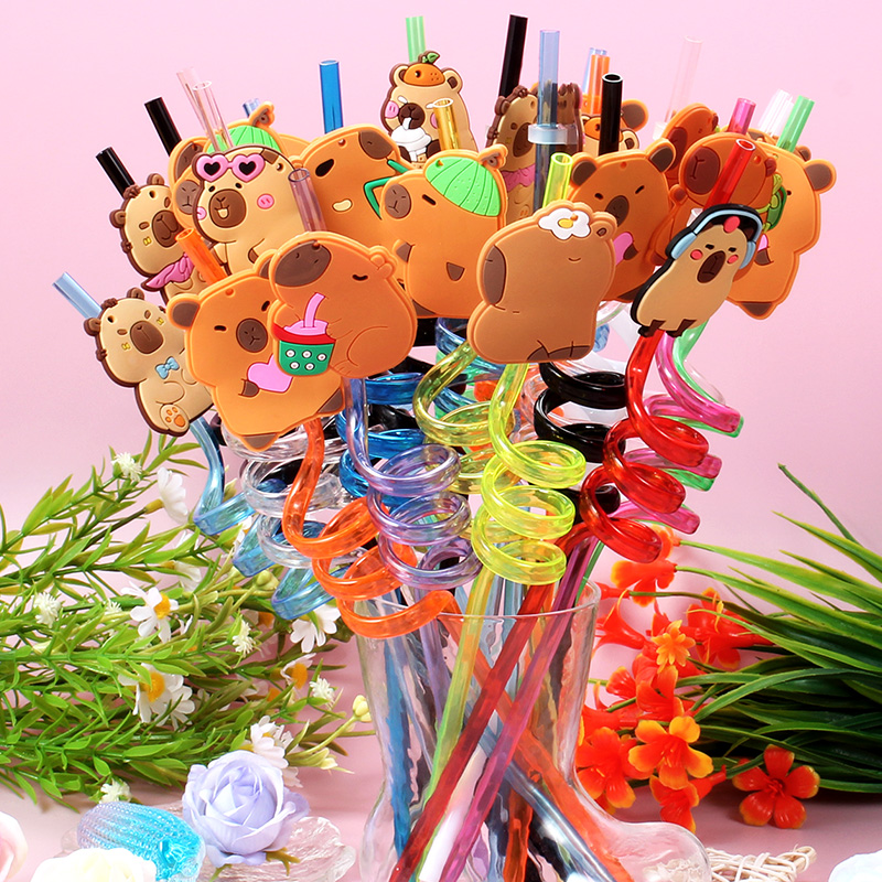 Reusable Straw - 12 stuks cartoon capibara herbruikbare spiraalrietjes,