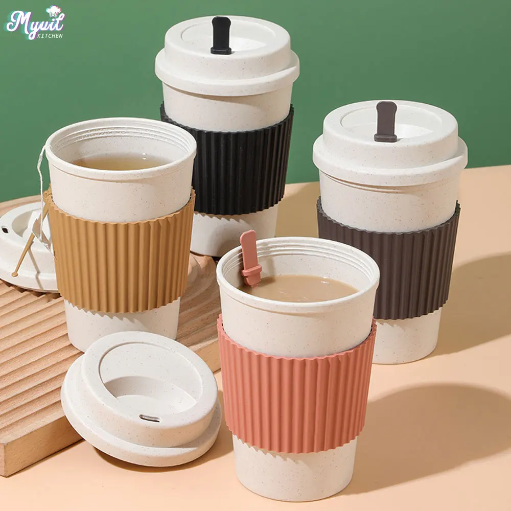 Reusable Straw - 450ML Koffiekopjes Met Deksels Tarwestro Herbruikbare